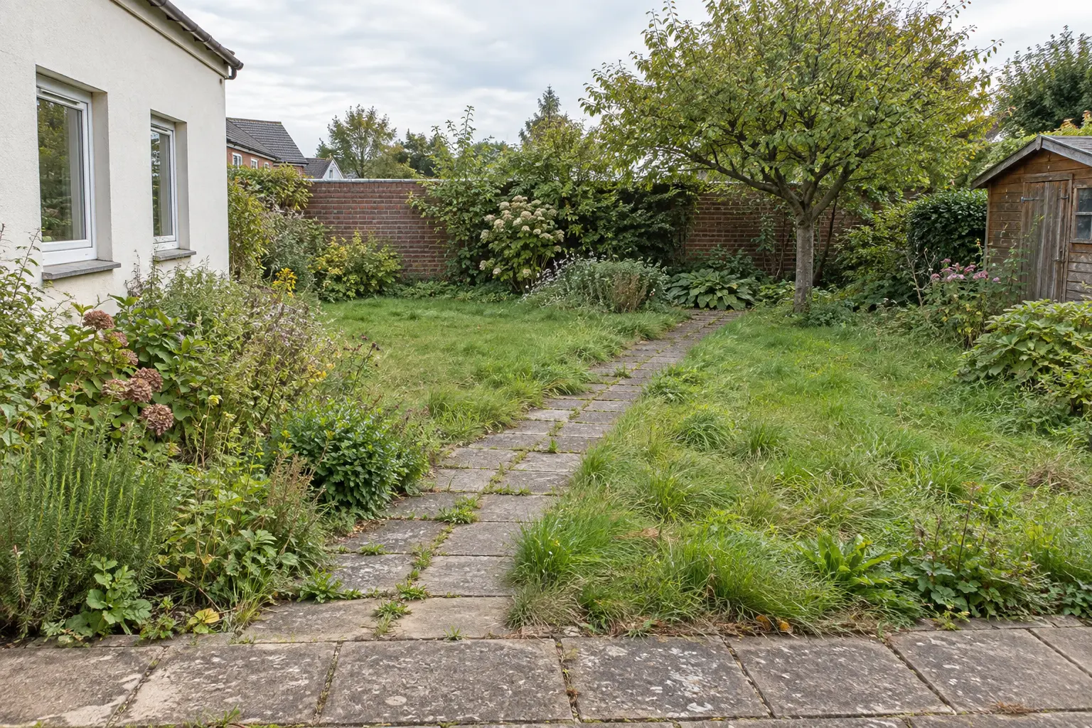 Verwilderter Garten vor der Gartenpflege